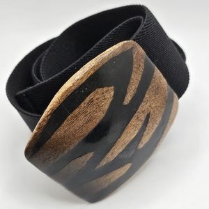 Vintage Zebra Print Wooden Buckle Elastic Stretch Adjustable Belt